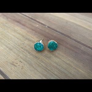 Green Druzy Quartz Stud Earrings